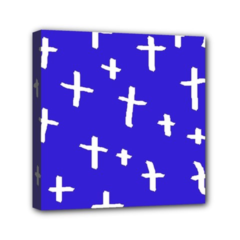 Blue White Cross Mini Canvas 6  X 6 