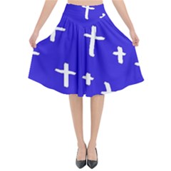 Blue White Cross Flared Midi Skirt