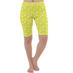 Hearts And Star Dot Yellow Cropped Leggings  by snowwhitegirl