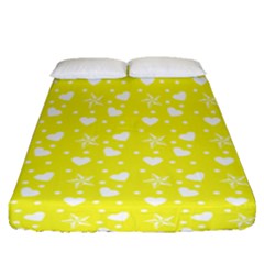 Hearts And Star Dot Yellow Fitted Sheet (queen Size)