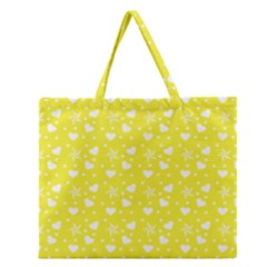 Hearts And Star Dot Yellow Zipper Large Tote Bag