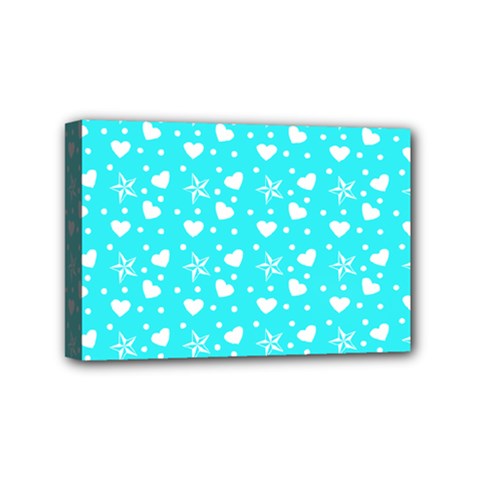 Hearts And Star Dot Blue Mini Canvas 6  X 4 