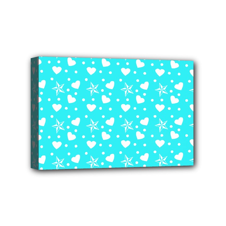 Hearts And Star Dot Blue Mini Canvas 6  x 4 