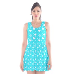 Hearts And Star Dot Blue Scoop Neck Skater Dress