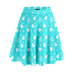 Hearts And Star Dot Blue High Waist Skirt by snowwhitegirl