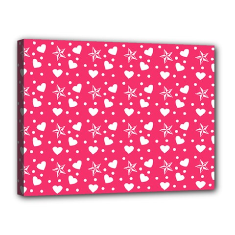 Hearts And Star Dot Pink Canvas 16  X 12 