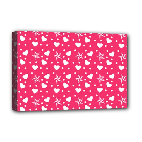 Hearts And Star Dot Pink Deluxe Canvas 18  X 12  