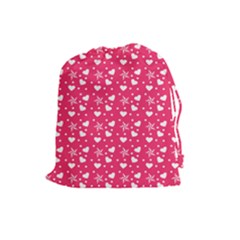 Hearts And Star Dot Pink Drawstring Pouch (large) by snowwhitegirl