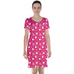 Hearts And Star Dot Pink Short Sleeve Nightdress