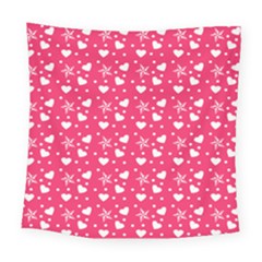 Hearts And Star Dot Pink Square Tapestry (large)