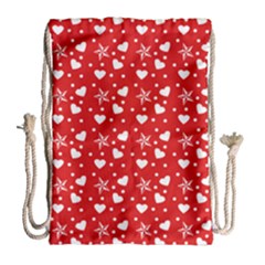 Hearts And Star Dot Red Drawstring Bag (large)