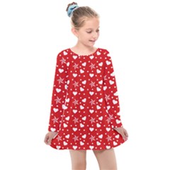 Hearts And Star Dot Red Kids  Long Sleeve Dress by snowwhitegirl