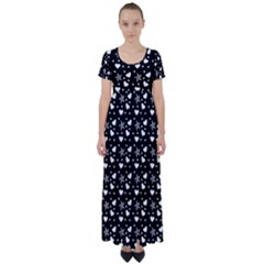 Hearts And Star Dot Black High Waist Short Sleeve Maxi Dress by snowwhitegirl