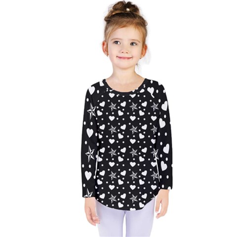 Hearts And Star Dot Black Kids  Long Sleeve Tee by snowwhitegirl