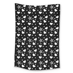 Hearts And Star Dot Black Large Tapestry