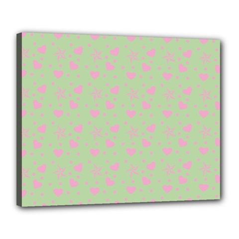 Hearts And Star Dot Green Canvas 20  X 16  by snowwhitegirl