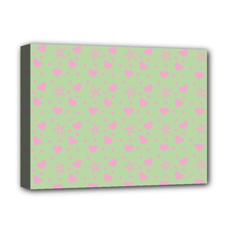 Hearts And Star Dot Green Deluxe Canvas 16  X 12  