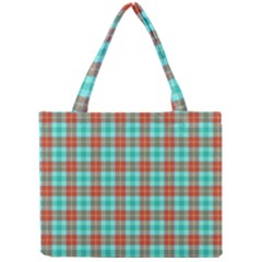 Aqua Orange Plaid Mini Tote Bag