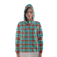 Aqua Orange Plaid Hooded Windbreaker (women) by snowwhitegirl