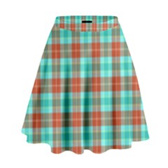 Aqua Orange Plaid High Waist Skirt by snowwhitegirl