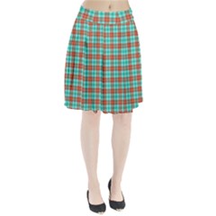 Aqua Orange Plaid Pleated Skirt