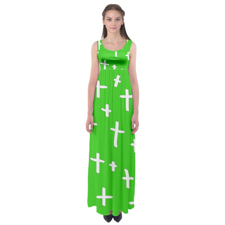 Green White Cross Empire Waist Maxi Dress