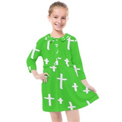 Green White Cross Kids  Quarter Sleeve Shirt Dress