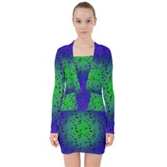 Blue Music Green Moon V-neck Bodycon Long Sleeve Dress by snowwhitegirl