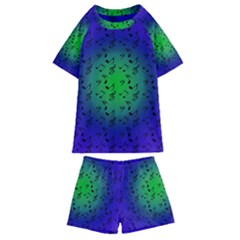 Blue Music Green Moon Kids  Swim Tee And Shorts Set by snowwhitegirl