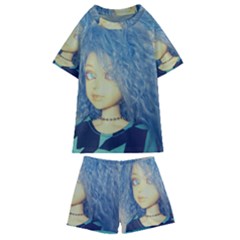 Blue Hair Boy Kids  Swim Tee And Shorts Set