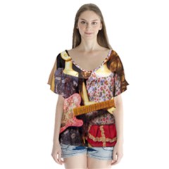 Playing The Guitar V-neck Flutter Sleeve Top by snowwhitegirl