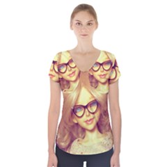 Girls With Glasses Short Sleeve Front Detail Top by snowwhitegirl
