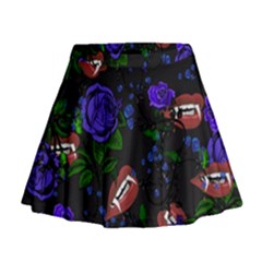 Blue Rose Vampire Mini Flare Skirt