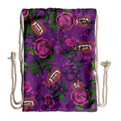 Purple  Rose Vampire Drawstring Bag (large) by snowwhitegirl