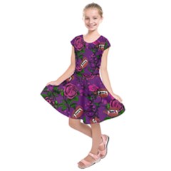 Purple  Rose Vampire Kids  Short Sleeve Dress by snowwhitegirl