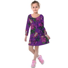 Purple  Rose Vampire Kids  Long Sleeve Velvet Dress by snowwhitegirl