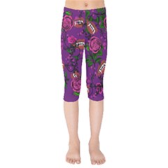 Purple  Rose Vampire Kids  Capri Leggings  by snowwhitegirl