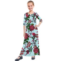 Light Blue Rose Vampire Kids  Quarter Sleeve Maxi Dress by snowwhitegirl