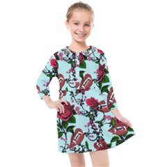 Light Blue Rose Vampire Kids  Quarter Sleeve Shirt Dress by snowwhitegirl