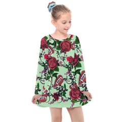 Green Rose Vampire Kids  Long Sleeve Dress by snowwhitegirl