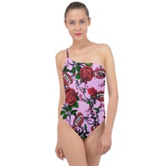 Pink Rose Vampire Classic One Shoulder Swimsuit by snowwhitegirl