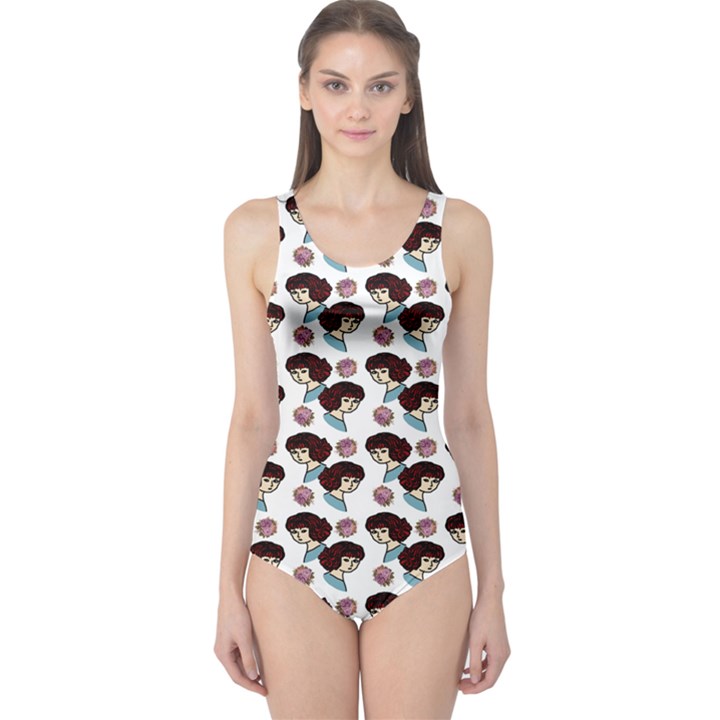 Redhead Girl Pattern One Piece Swimsuit