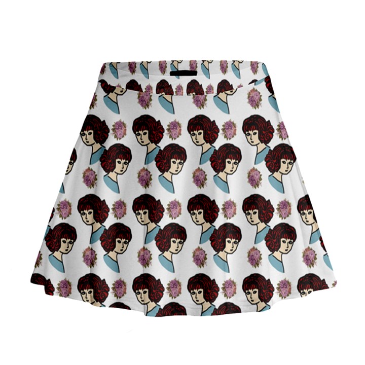 Redhead Girl Pattern Mini Flare Skirt