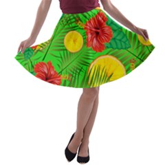 Orange Tropics Green A-line Skater Skirt