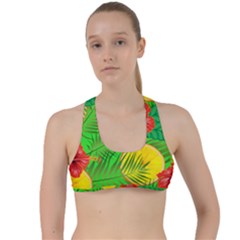 Orange Tropics Green Criss Cross Racerback Sports Bra