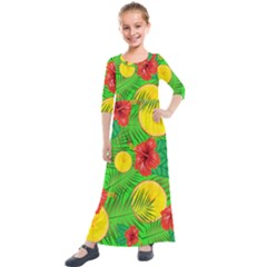 Orange Tropics Green Kids  Quarter Sleeve Maxi Dress