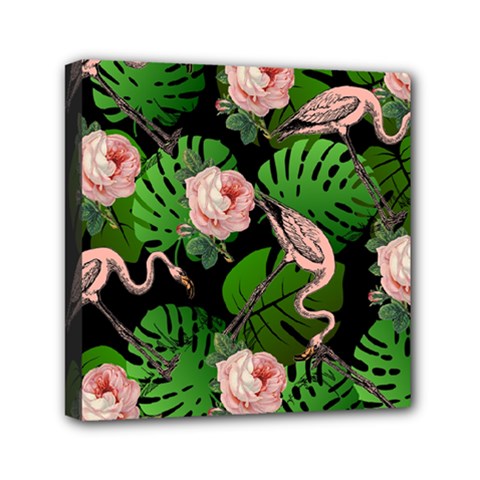 Flamingo Floral Black Mini Canvas 6  X 6 