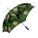 Flamingo Floral Black Straight Umbrellas View2