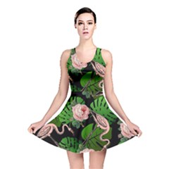 Flamingo Floral Black Reversible Skater Dress by snowwhitegirl