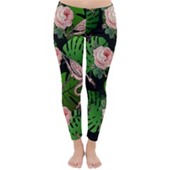 Flamingo Floral Black Classic Winter Leggings by snowwhitegirl